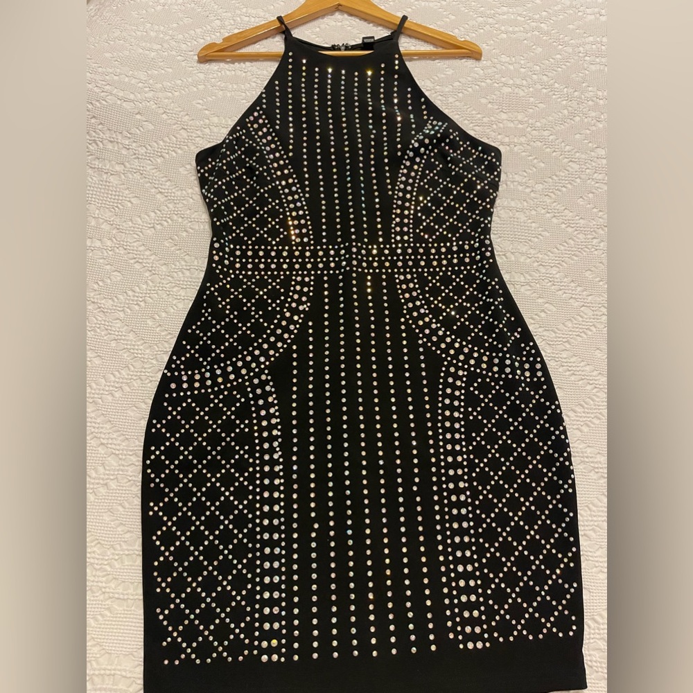 NEW! Windsor store Ladies black Rhinestone halter neck  strap dress